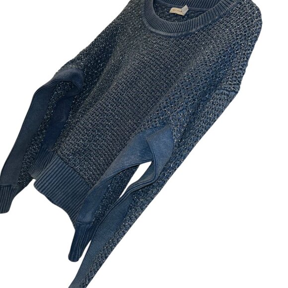 rag & bone chambray indigo blue garment dyed silver sparkle crochet swea… - Picture 3 of 3